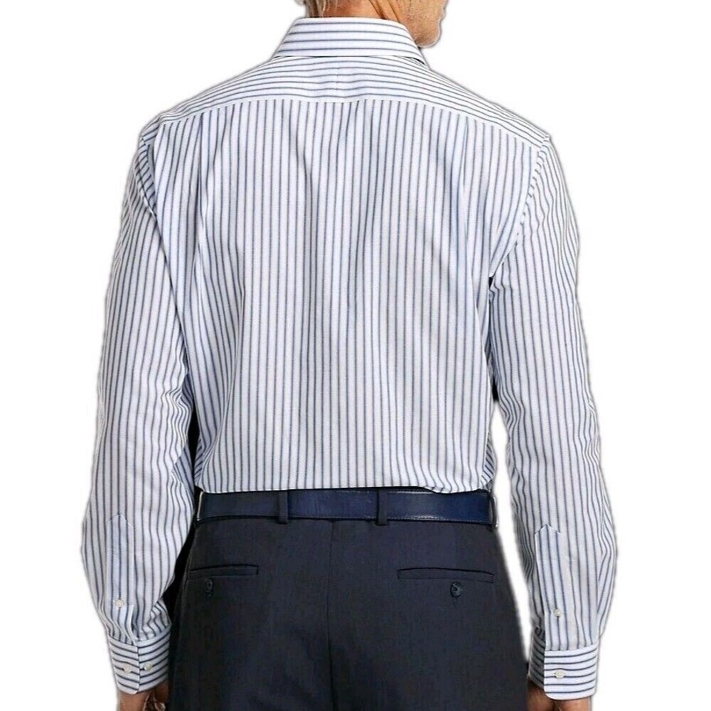 Paul Frederick 100% Cotton White Blue Striped Button Down Shirt Mens 16.5 - 37 - Picture 2 of 11